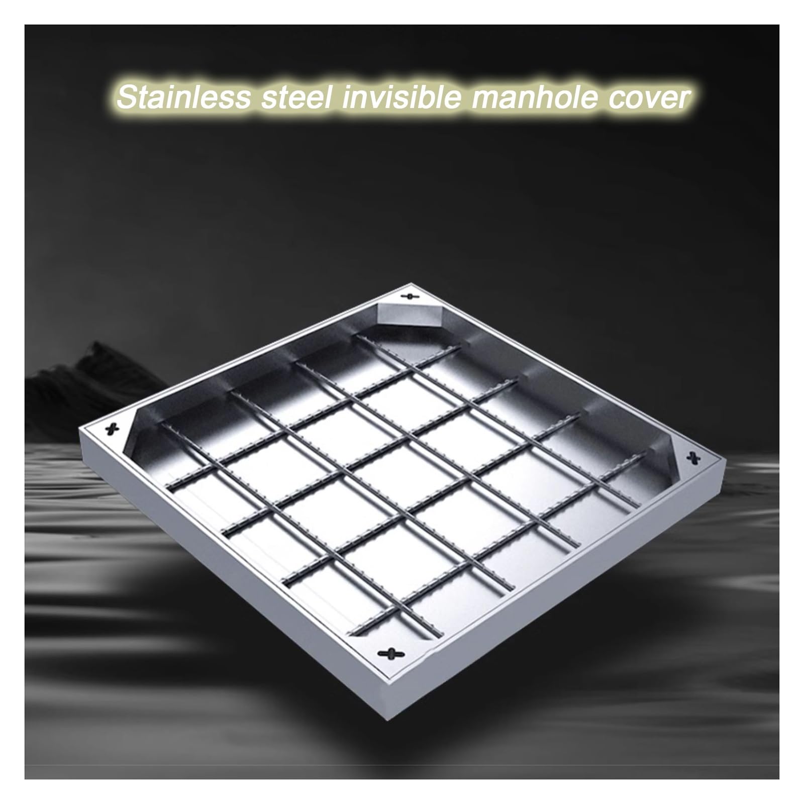 Coperchio e Telaio in Acciaio Inox per pozzetto di ispezione Invisibile, per Prato, Cortile, Fossa settica, vialetto (8 cm, 70x70 cm/27,6x27,6 Pollici)