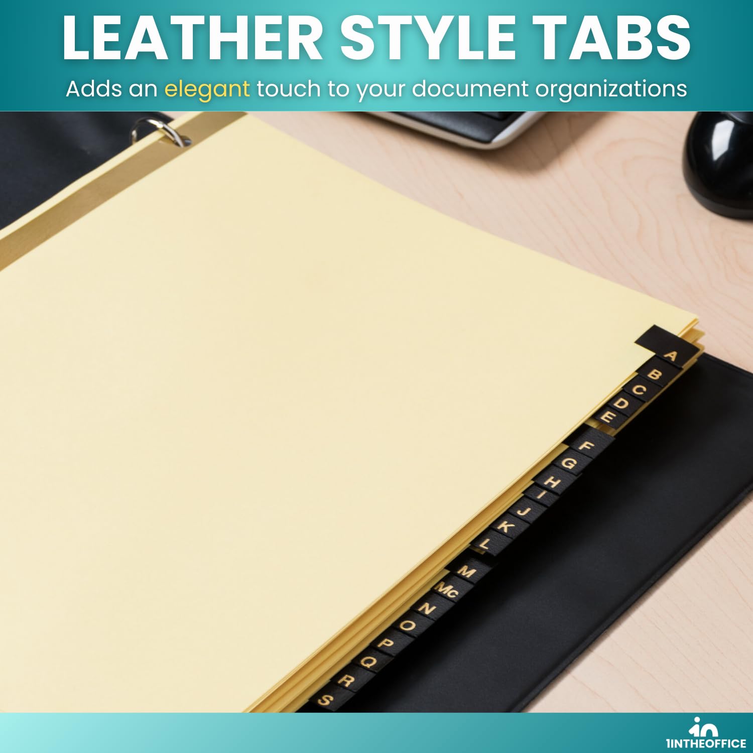 1InTheOffice Alphabet Dividers for 3 Ring Binder, A-Z Leather Dividers, 25-Tab, Black - Image 4