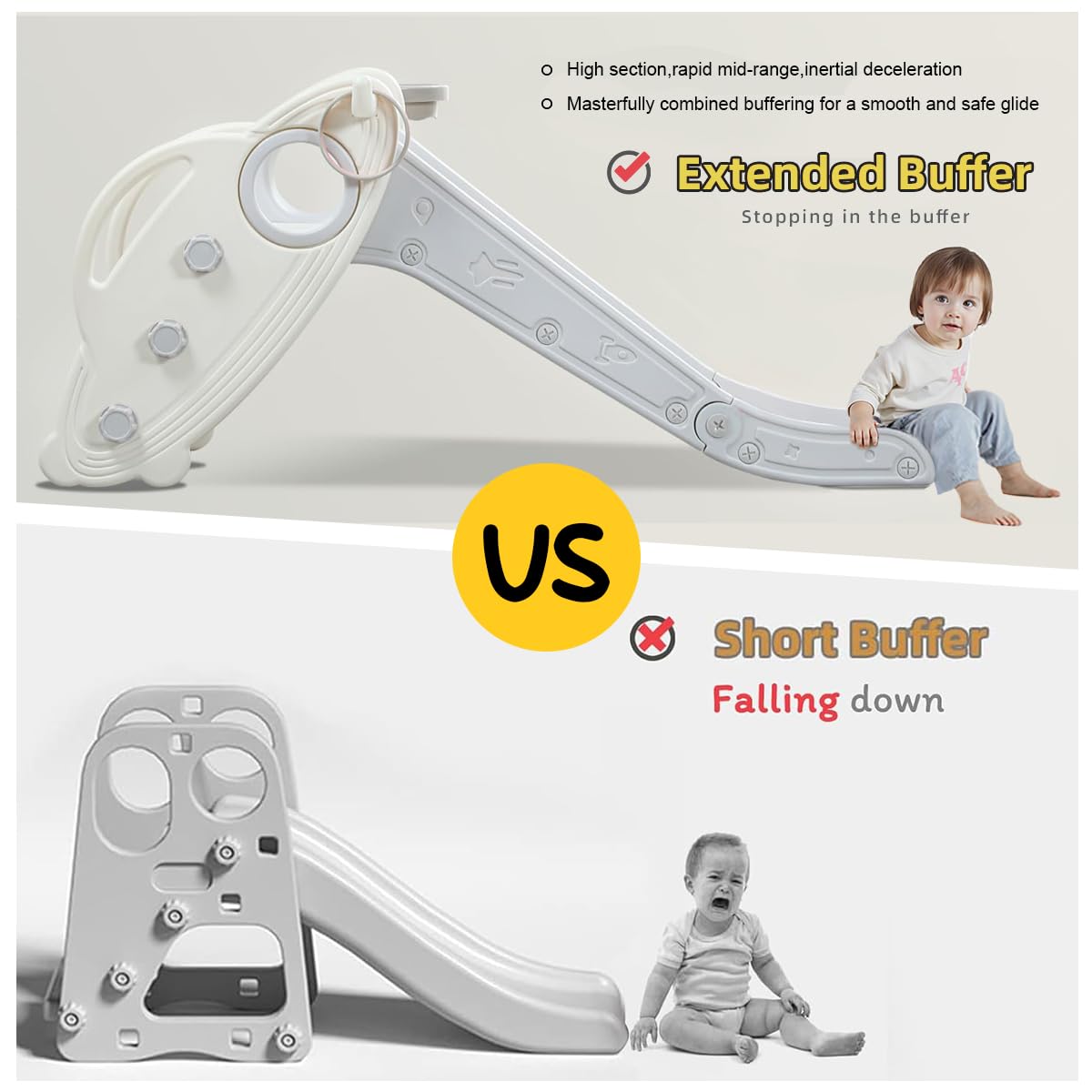 Kids Slide for Toddler Indoor Baby Plastic Slide Outdoor Climber Freestanding Playset with Basketball Hoop & Ring Game Grey