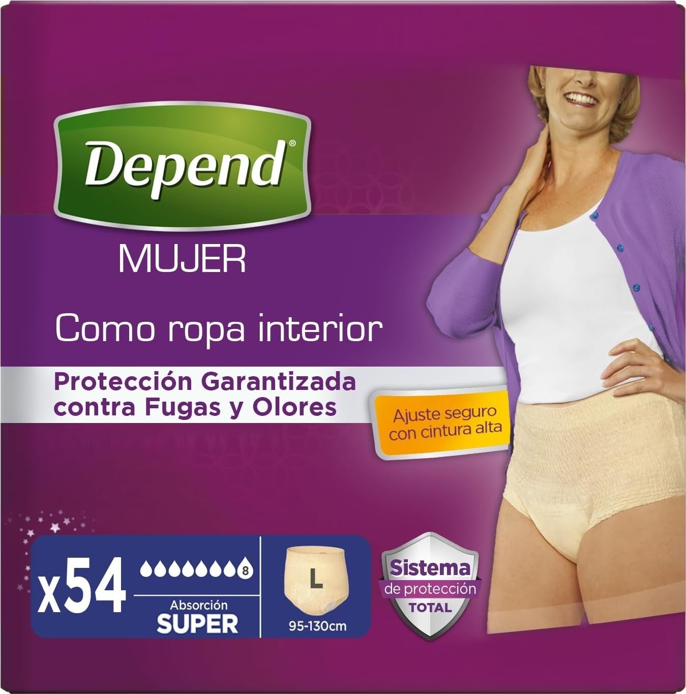 Depend Damen-Unterwäsche, saugfähig, Größe L, 54 Stück