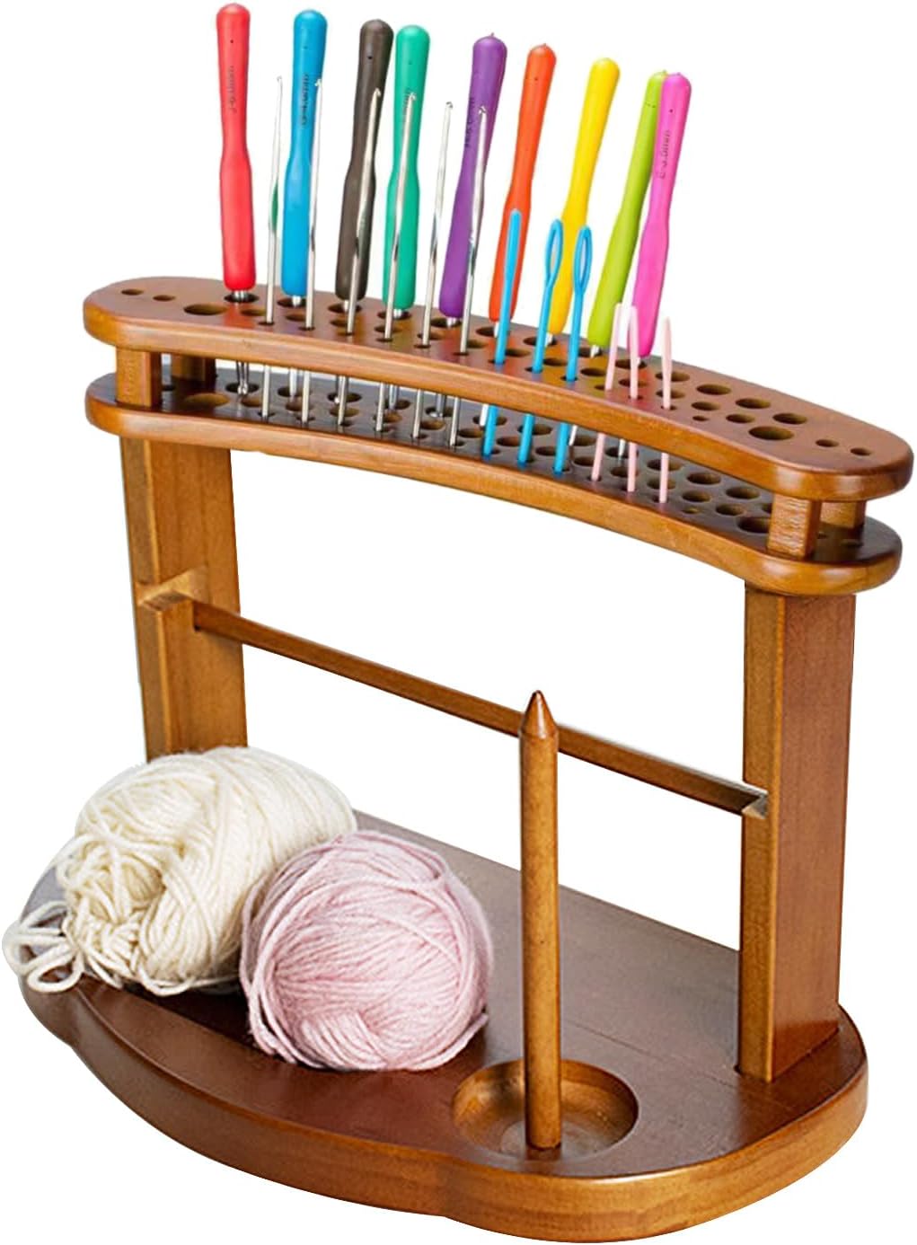 Wooden Yarn Holder for Knitting & Crochet, Horizontal Yarn Spindle Dispenser with Slots, Yarn Ball Storage Organizer for Knitting Lover