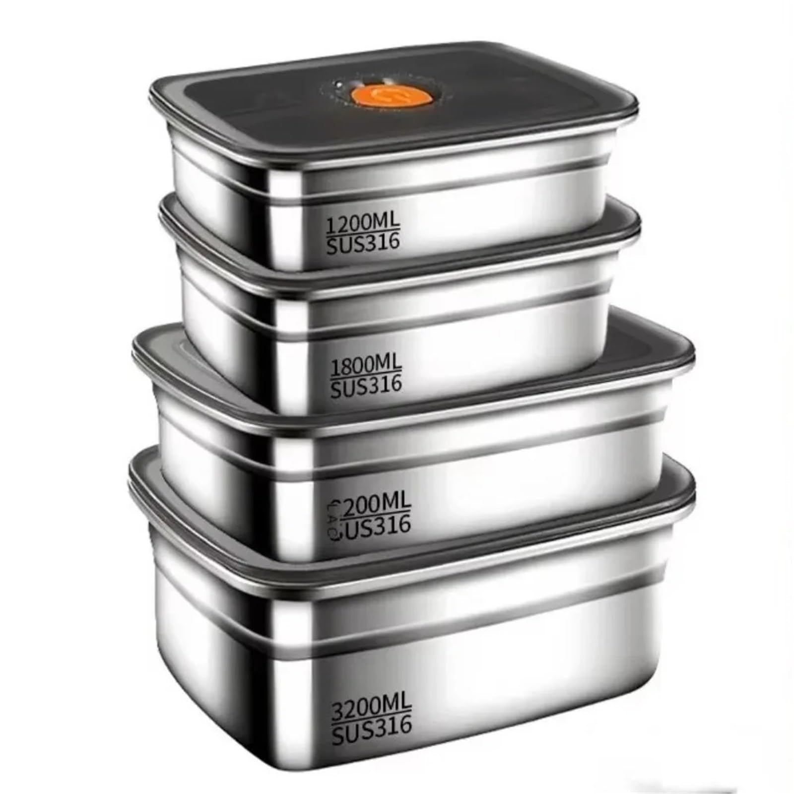 UBOHUZ 6PCS Stainless Steel Camping Lunch Box Sealed Bento Microwave Suitable Refrigerator Freezer Storage Large Capacity Container Sets(1200ML)
