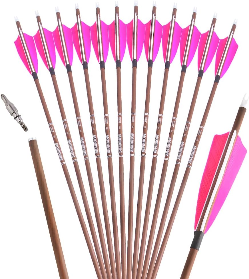 AMEYXGS 31inch Archery Pure Carbon Arrows Target Hunting Arrows Spine 340/400/500/600 with 4inch Turkey Feathers Removable Tips for Compound and Recurve Bow