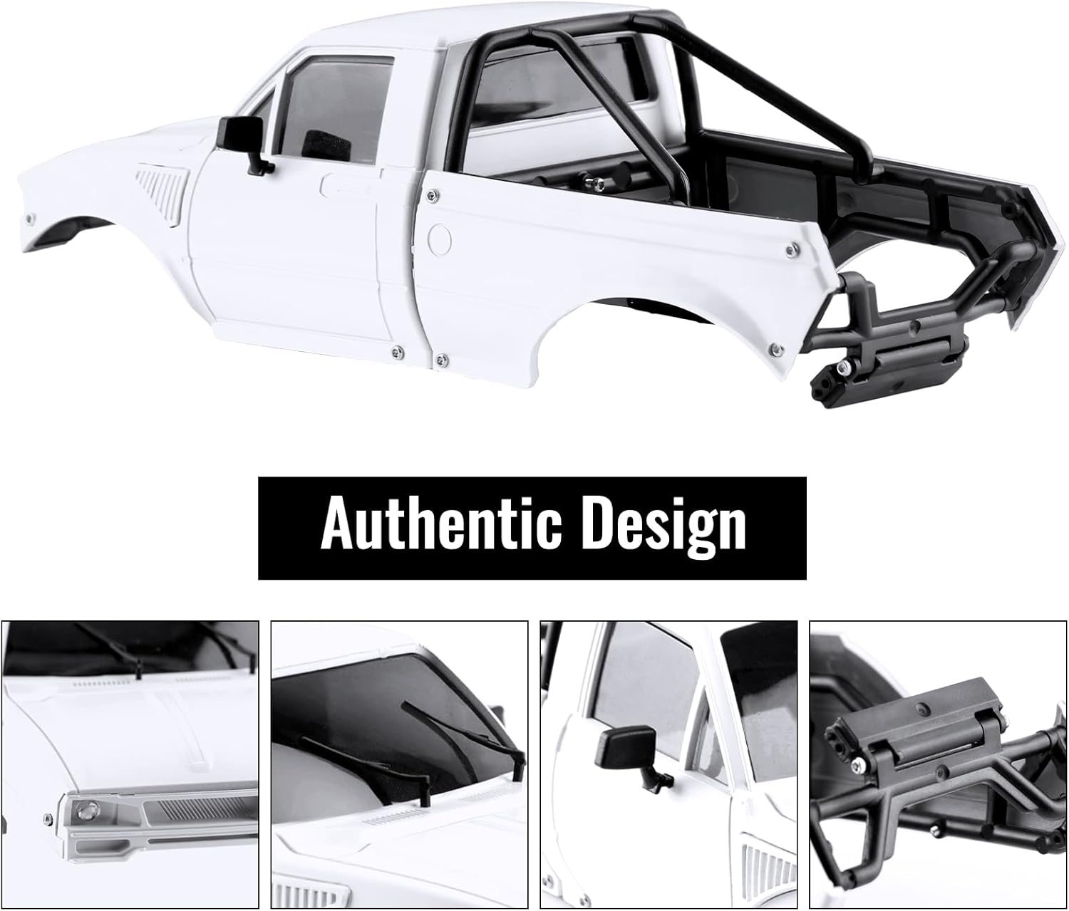 Hard Pickup Truck Body Shell with Bed Rack, Compatible with 1/24 Scale RC Crawler Axial SCX24 C10 Bronco Wrangler 4Runner Upgrade Parts (White)