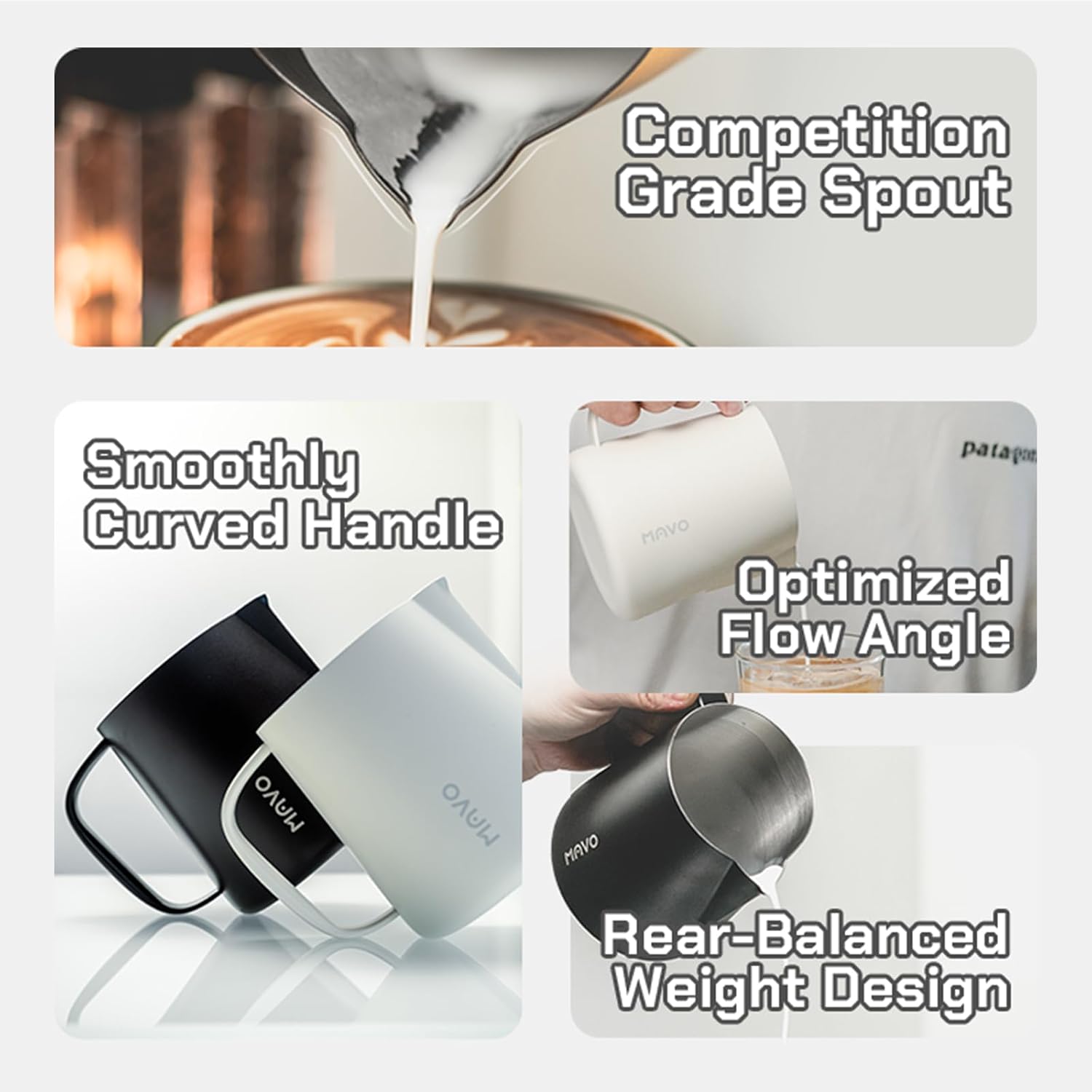 Milk Frothing Pitcher, Arc Spout Espresso Steaming Pitcher, 400ml Milk Jug for Coffee Baristas, Espresso Milk Frother Cup for Cappuccino and Latte, White