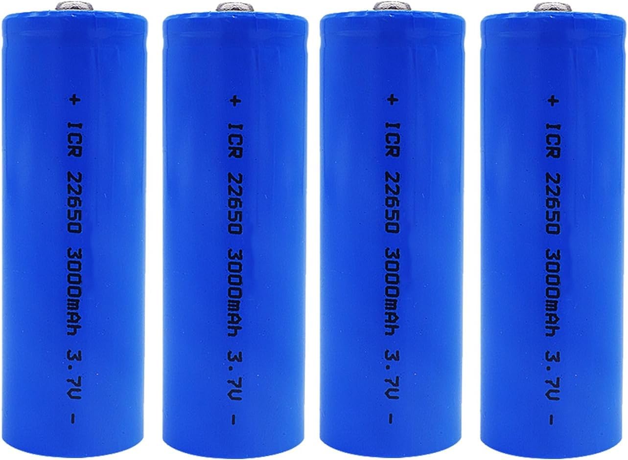 3.7V 3000mAh 22650 Button Top Capacity for,LED,Mini Fans etc.4pcs