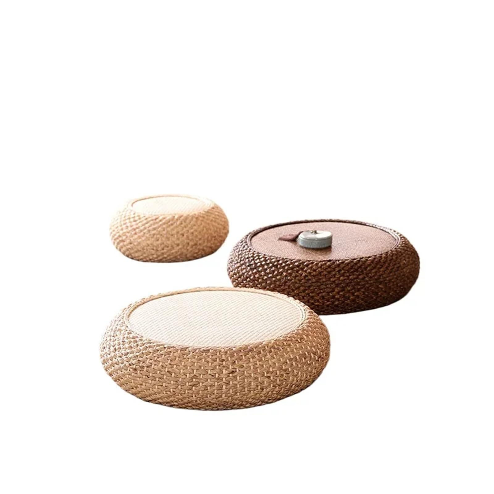 Pouf en Paille tissé, Tapis Tatami, Coussins de Sol Ronds, Coussin méditation rotin, siège Confortable for Yoga Coussin Méditation(Type2,40x40cm)