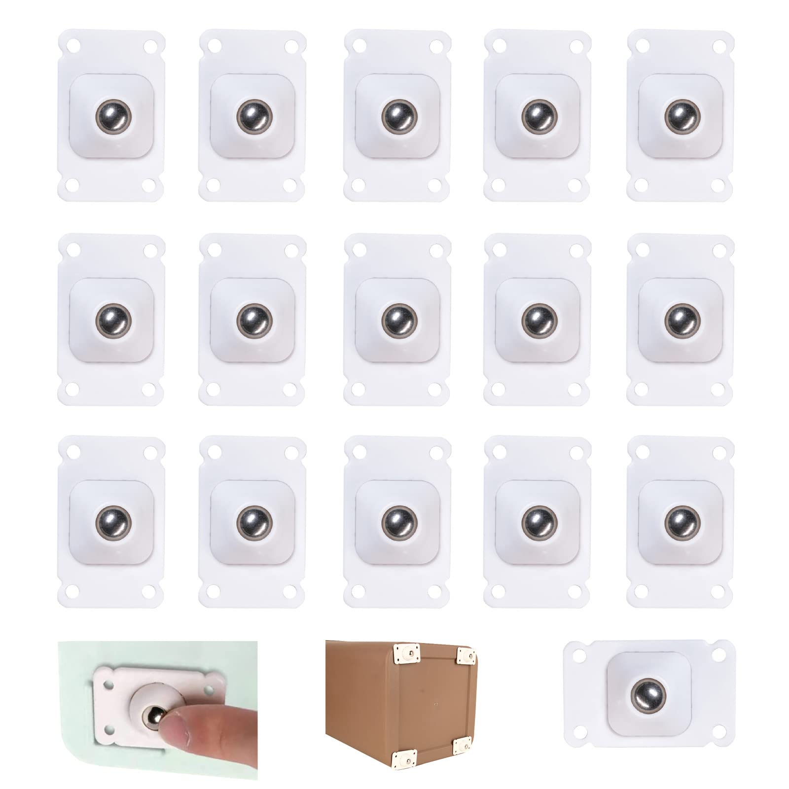 Photo 1 of Self Adhesive Casters Letrushare Mini Swivel Wheels 16 Pieces 360 Degree Rotation Stainless Steel Universal Sticky Pulley for Moving Storage Box, Trash Can, Small Furniture and Appliances