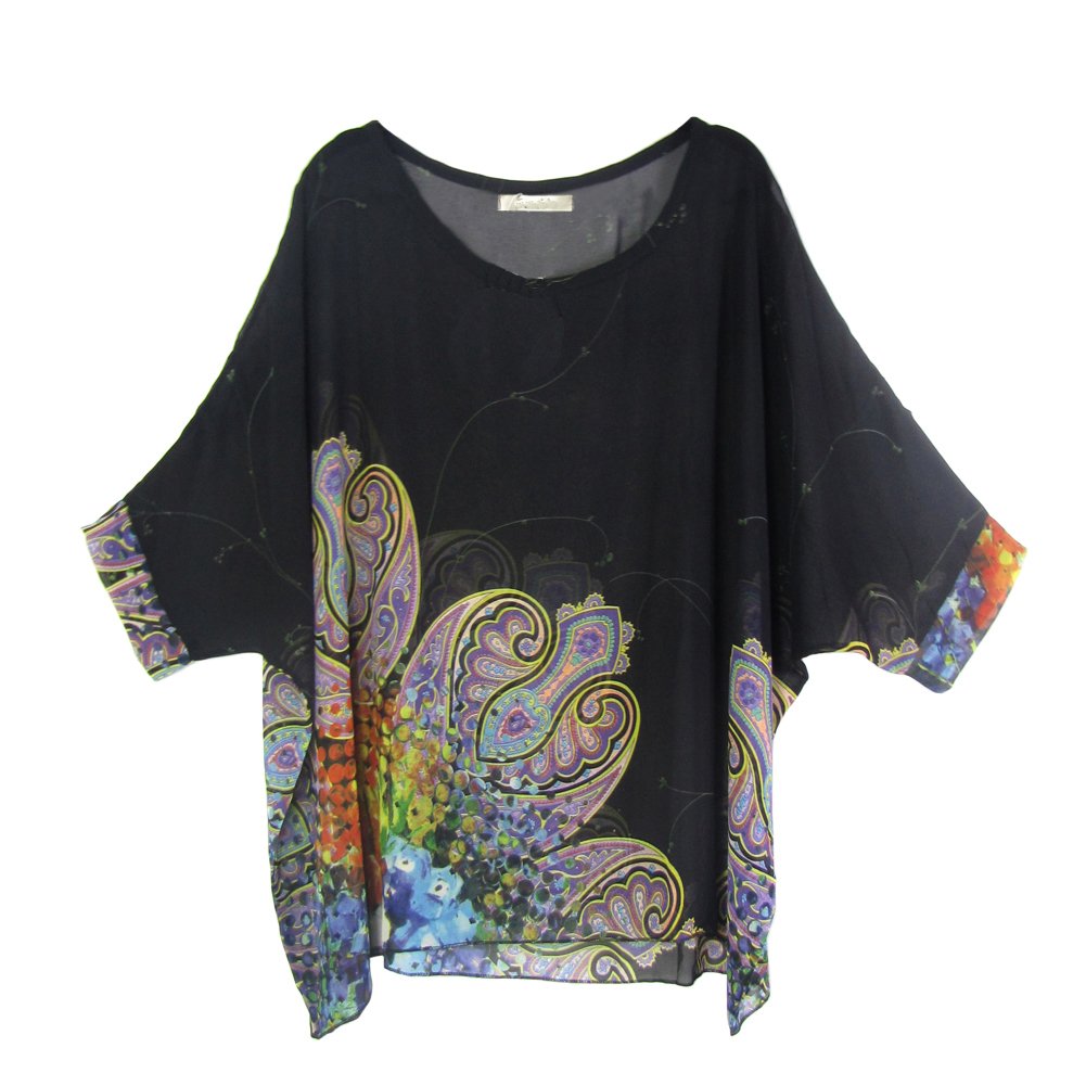 Women Boat Neck Loose Dolman Sleeve Tops Bohemian Chiffon Blouse T Shirt