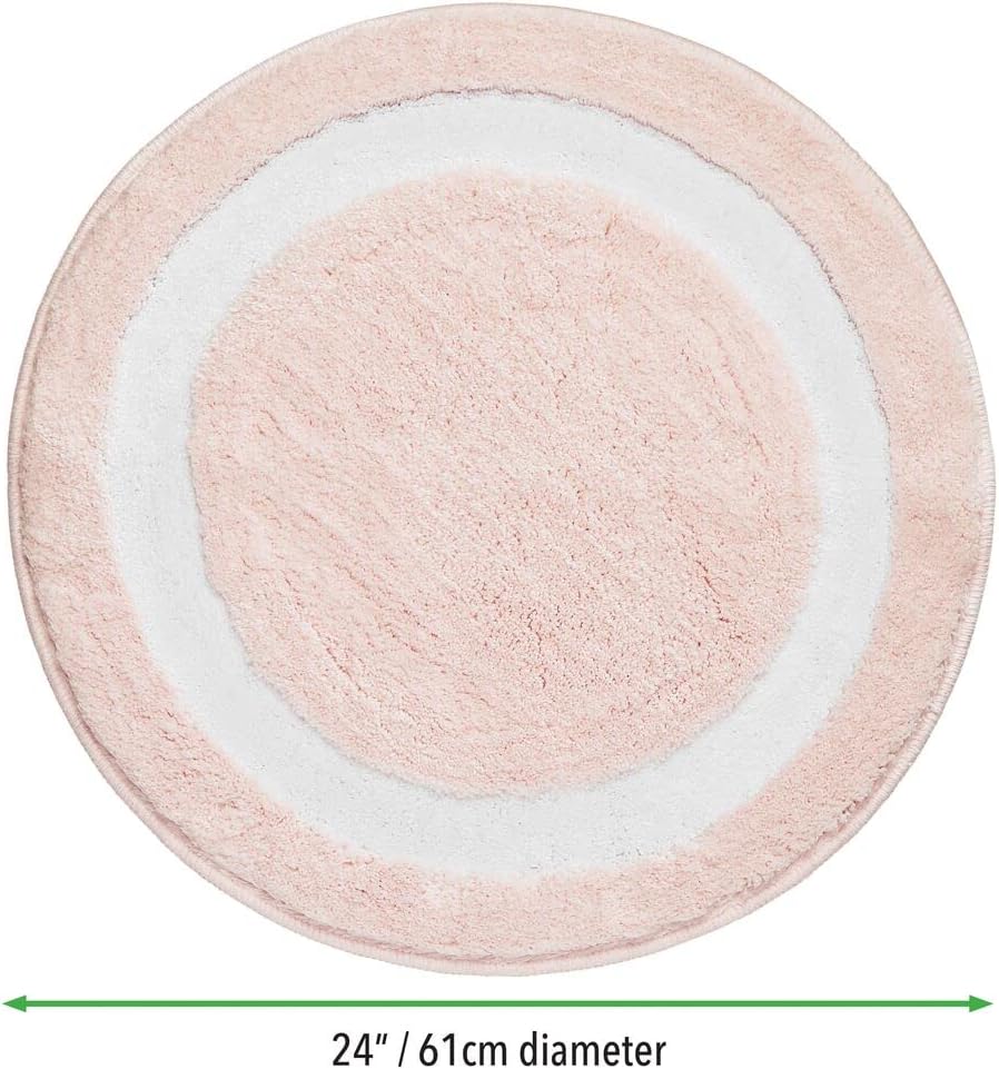 mDesign Soft Microfiber Polyester Non-Slip Extra-Long Spa Mat/Runner, Plush Water Absorbent Accent Rug for Bathroom Vanity, Bathtub/Shower, Machine Washable - 24" Diameter - Light Pink/White