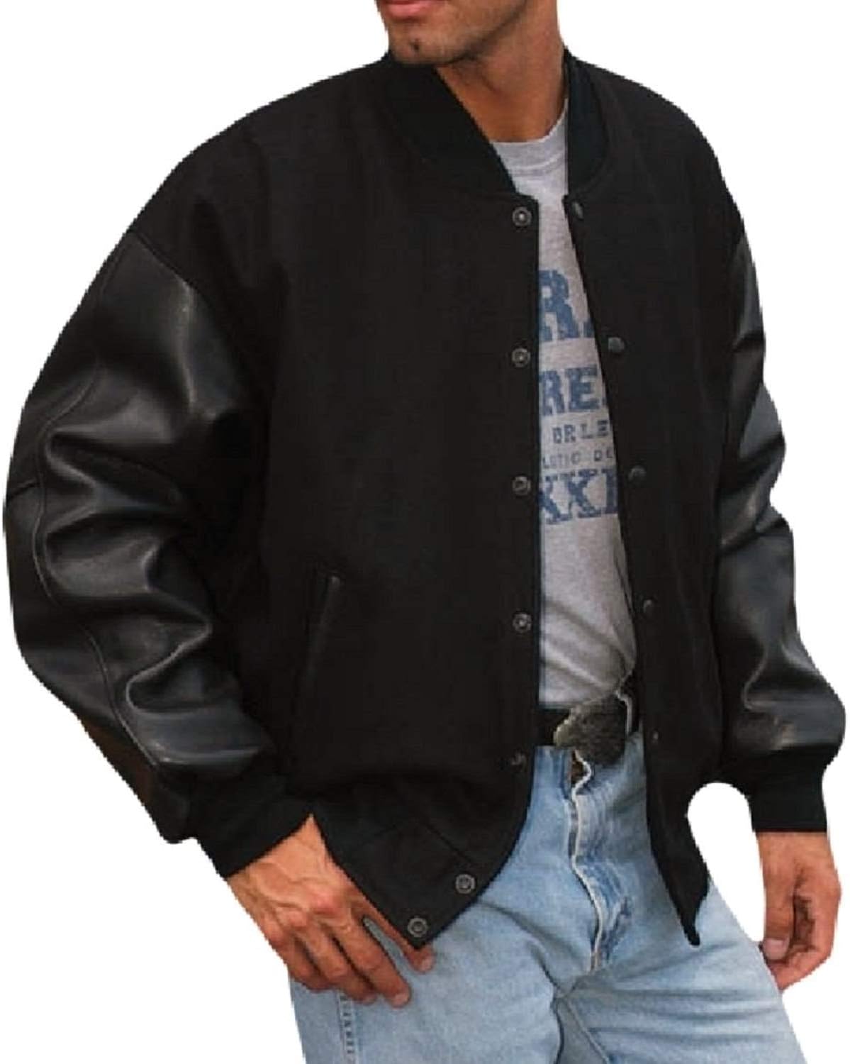 REED EST. 1950 Men’s Premium Varsity Jacket – Made in USA Wool Body with Leather Sleeves, Relaxed Fit, Quilted Lining