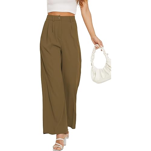 FUNYYZO Women's Wide Leg Pants High Elastic Waisted in The Back Business Work Trousers Long Straight Suit Pants