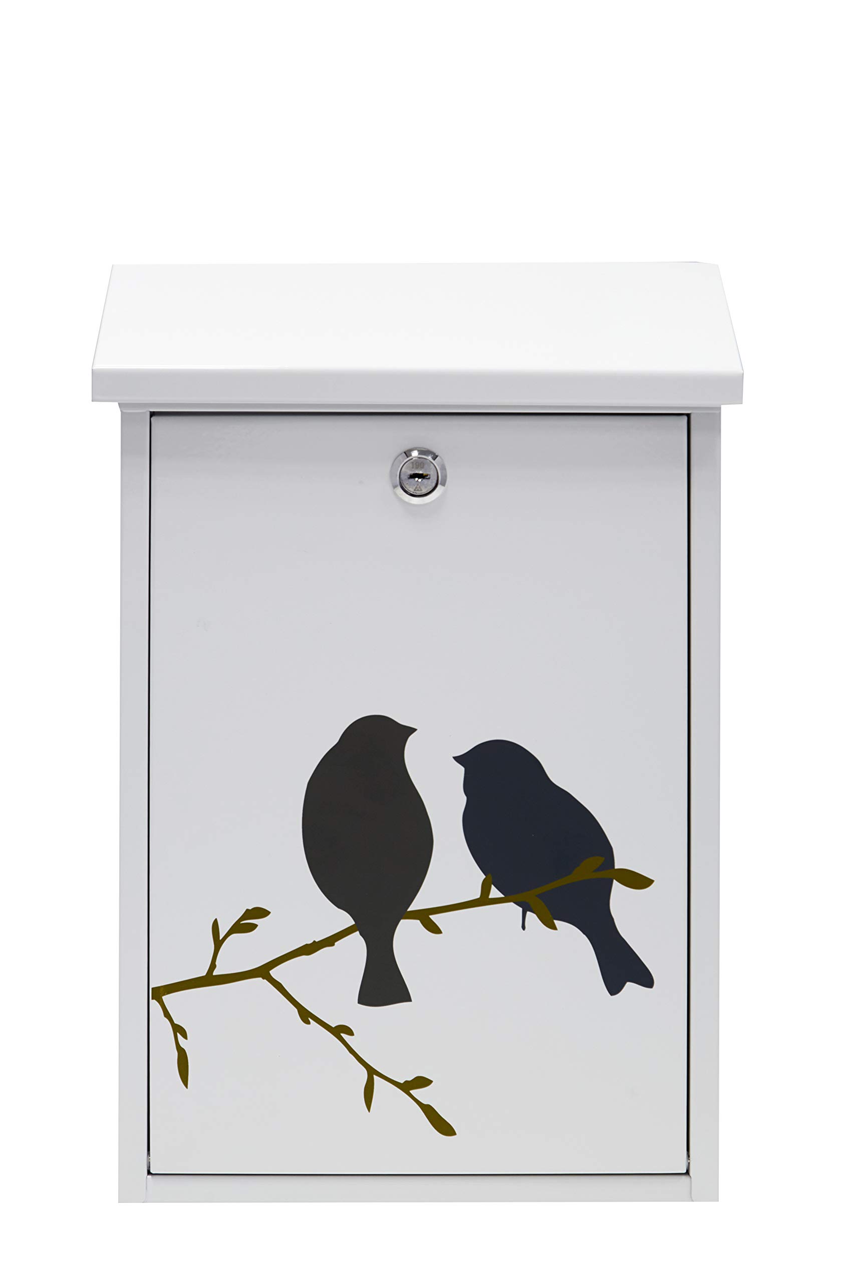 ARREGUI Premium E5601-BIR Boîte aux Lettres Individuelle en Acier avec sérigraphie « Birds », Taille M (Courrier Format A4, Magazine), Boîte aux Lettres Murale, Anti-Pluie, Facile à Installer, Blanc