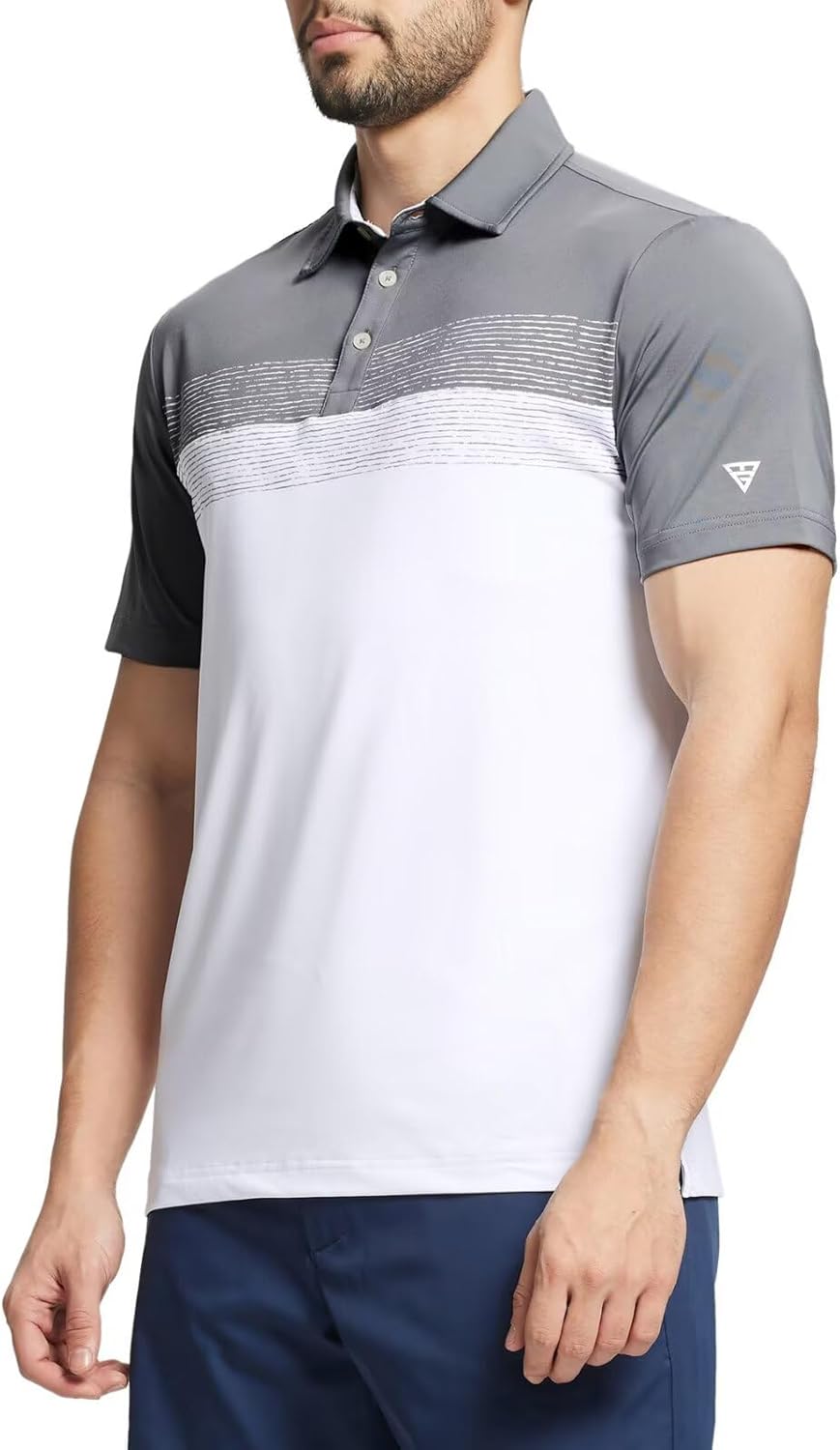 M MAELREG Golf Shirts for Men Dry Fit Performance Chest Print Color Block Moisture Wicking Casual Short Sleeve Polo Shirts - Image 3
