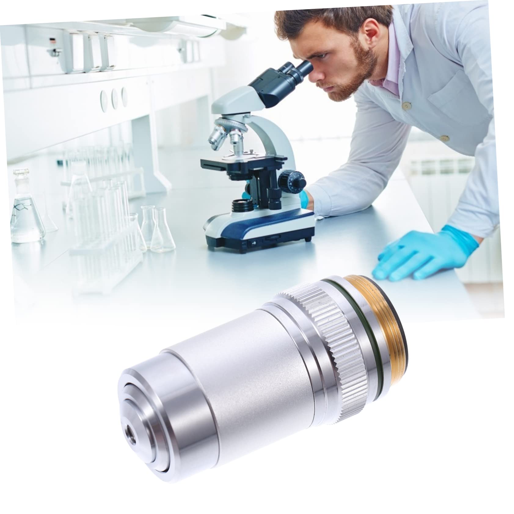 Lente Obiettivo Acromatica 20x in Acciaio per Microscopio Biologico | Montaggio Filettato Standard 20, 2mm, Vetro Coprioggetto 0, 17mm, Distanza di Lavoro 0, 55mm
