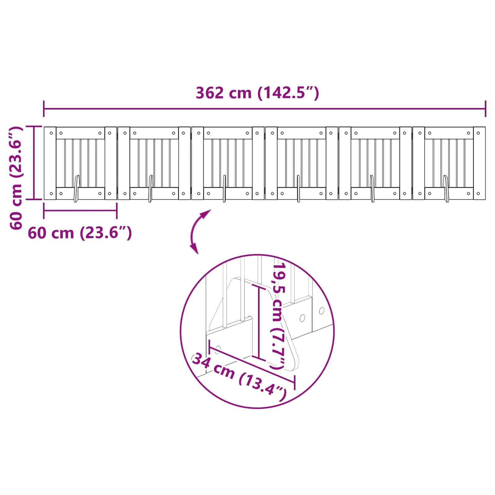 Portail pliable pour chien avec 6 supports en bois de chêne Sonoma de 362 cm de long, niche pliable à l'intérieur, enclos flexible pour chiots et dressage, clôture sûre pour animaux