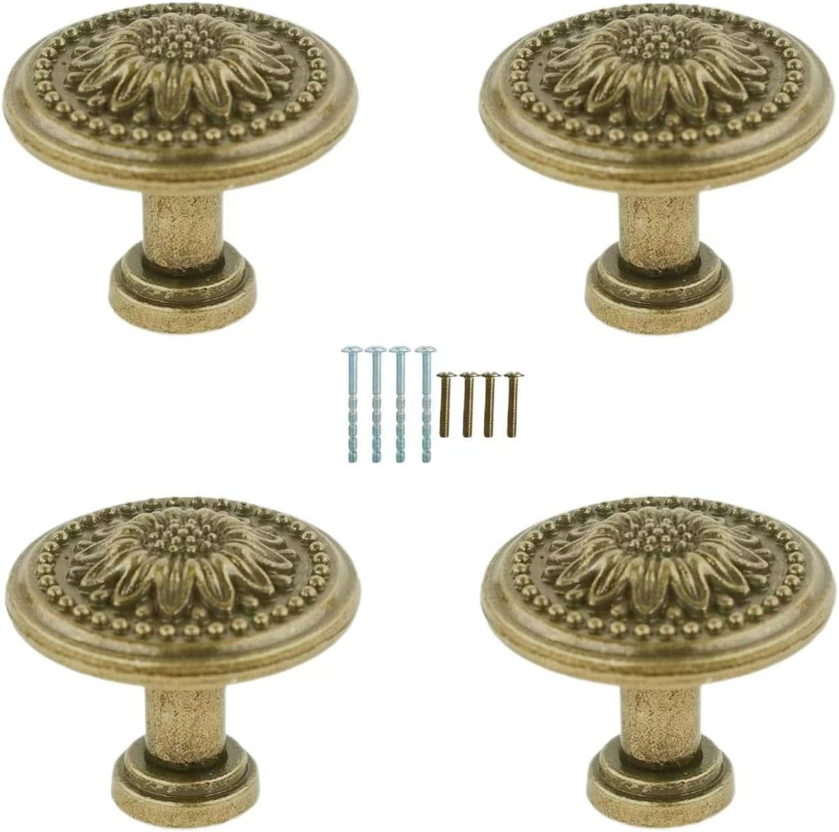 Antique Bronzy Cabinet Knobs Vintage Cabinet Handles Drawer Knobs Flower Pattern Cupboard Handle Retro Bronze Drawer Pull Handle for Chest of Drawers Furniture Cupboard Dresser Wardrobe Door 4 PCS