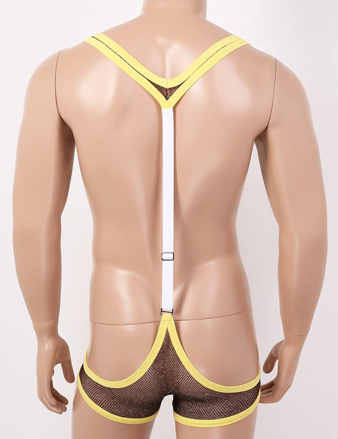 ACSUSS Mens One Piece Fishnet Sheer Y-Back Bulge Pouch Jockstrap Wrestling Singlet Leotard Bodysuit