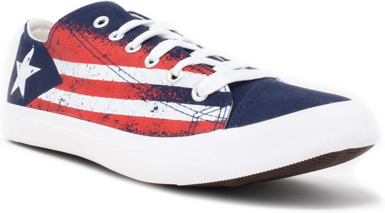 Puerto Rico Flag Sneakers | Cute Fun Rican Nuyorican Gym Tennis Shoe - Women Men - (Lowtop, US Men's 8, US Women's 10) Blue