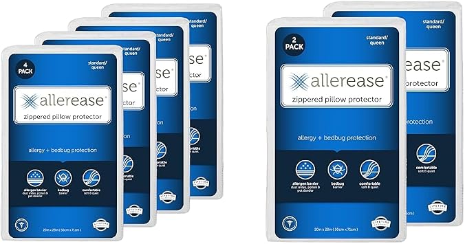 Set of 4 King AllerEase Pillow Protectors - Moisture Wicking, Advanced Allergy Protection & Set of 2 King AllerEase Pillow Protectors - Moisture Wicking, Advanced Allergy Protection