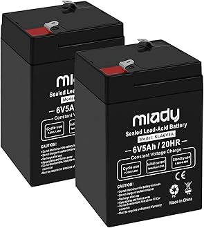 - Miady 6V 5Ah Rechargeable Sealed Lead Acid Battery (2 Pack)