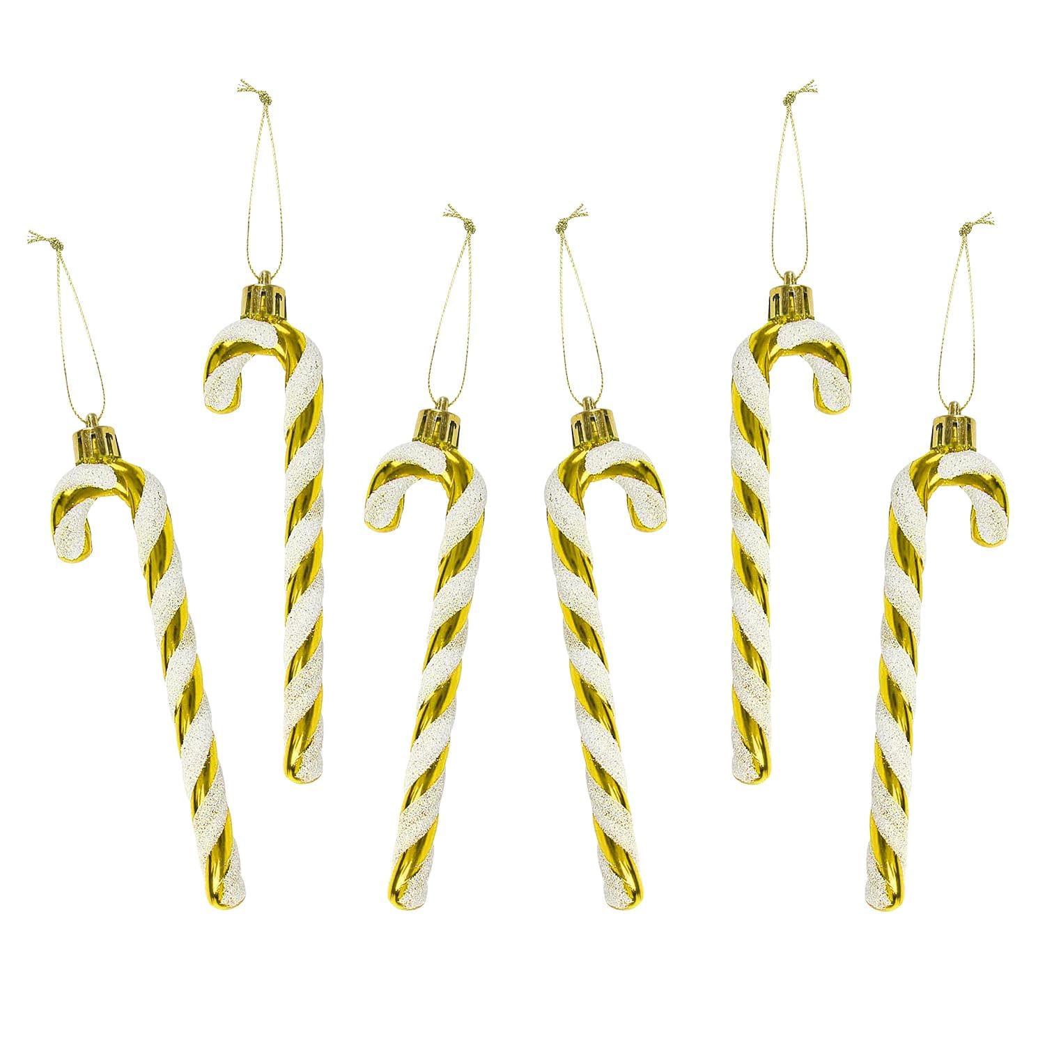 Rumyve Christmas Glittering Candy Cane Ornaments - 6Pcs Plastic Candy Canes for Christmas Tree Decoration Xmas New Year Party Supplies(Gold)