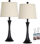 Rinweey 27.5" Table Lamps Set of 2, Touch Bedside Lamps with USB C+A Ports, 3 Way Dimmable Nightstand Lamps for Bedroom, Living Room, Office, Black Lamp with Beige Lampshade, Bulbs Included