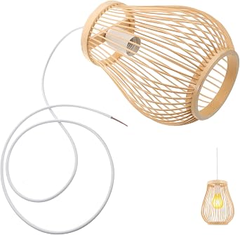 Woven Pendant Light with Socket Handmade Rattan Lamp Shade for Kitchen Restaurant Bedroom Lounge Hanging Fixture Without Bulb Vintage Decorative Lighting