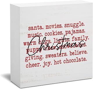 Christmas Home Decor Indoor, Christmas Wooden Box Sign, Winter Xmas Holiday Wood Signs for Home Bedroom Office Desk Shelf Tabletop Wall Decor, 5x5 Inch
