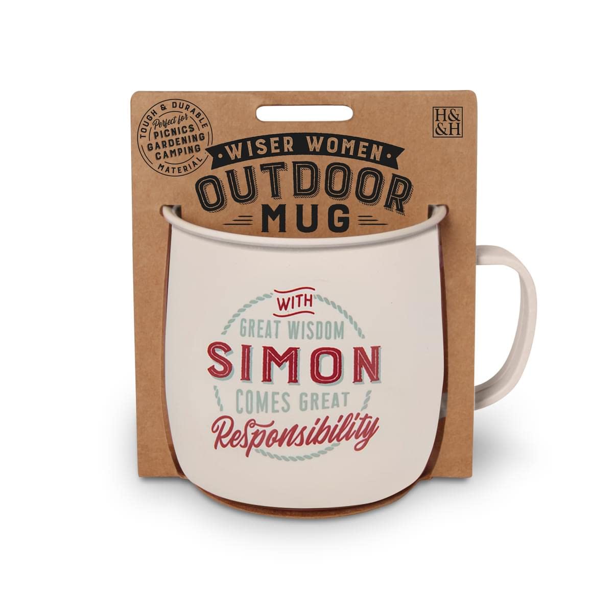 History & Heraldry Personalised Outdoor Mug (Simon), White