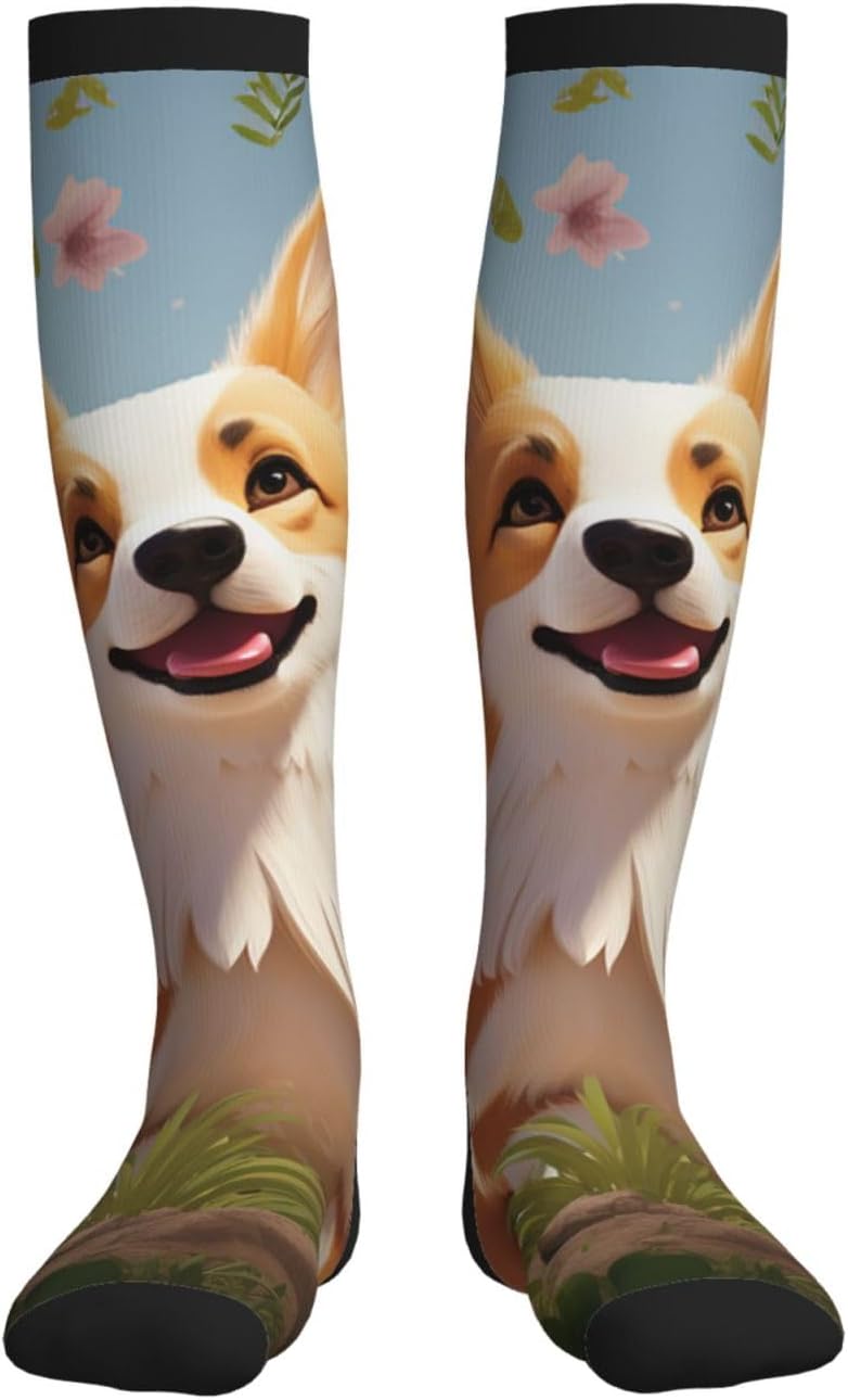 Lovely Corgi Compression Socks For Women Men 15-20mmhg Graduated Support Circulation Knee High Socks For Nurses Athletic