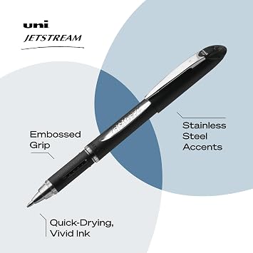 uniballTM Jetstream Ballpoint Pens, Medium Point (1.0mm), Black, 3 Pack
