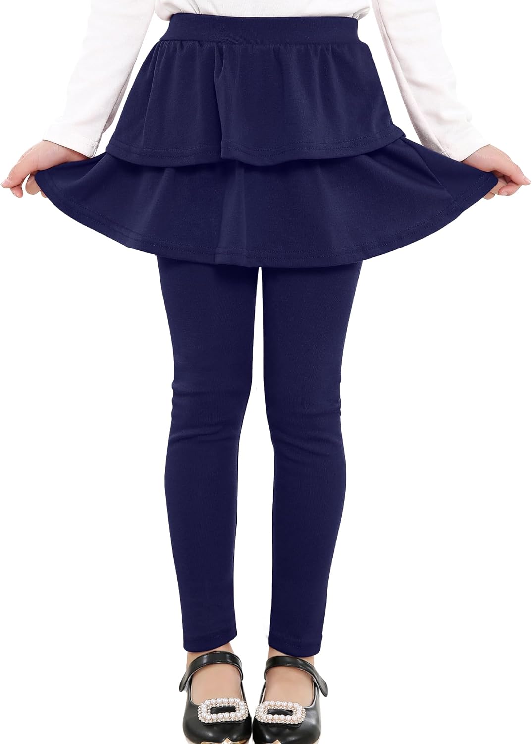 Auranso Girls School Uniform Pants Kids Clothes Ruffle Tutu Leggings with Skirt 2-14 Years