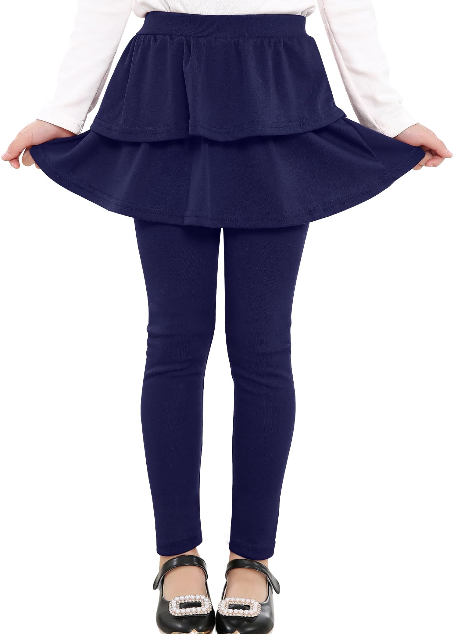 Girls School Uniform Pants Kids Clothes Ruffle Tutu Leggings with Skirt 2-14 Years