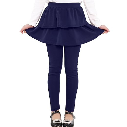 Auranso Girls School Uniform Pants Kids Clothes Ruffle Tutu Leggings with Skirt 2-14 Years