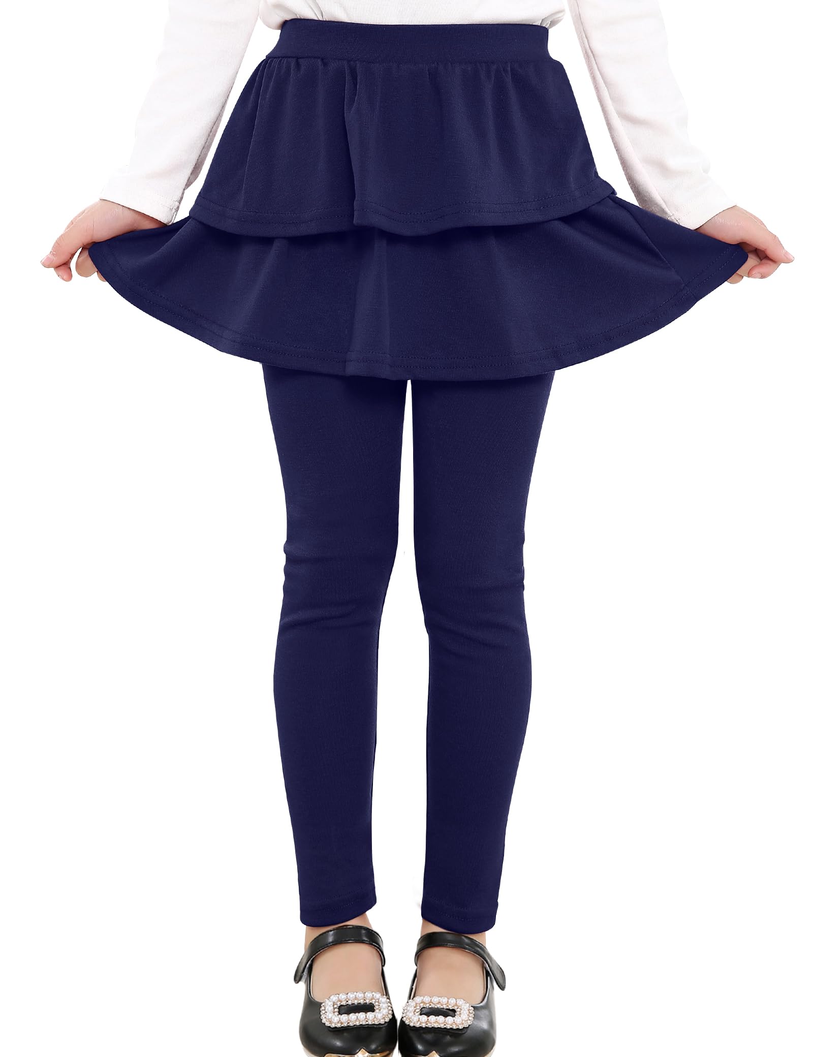 Auranso Girls School Uniform Pants Kids Clothes Ruffle Tutu Leggings with Skirt 2-14 Years