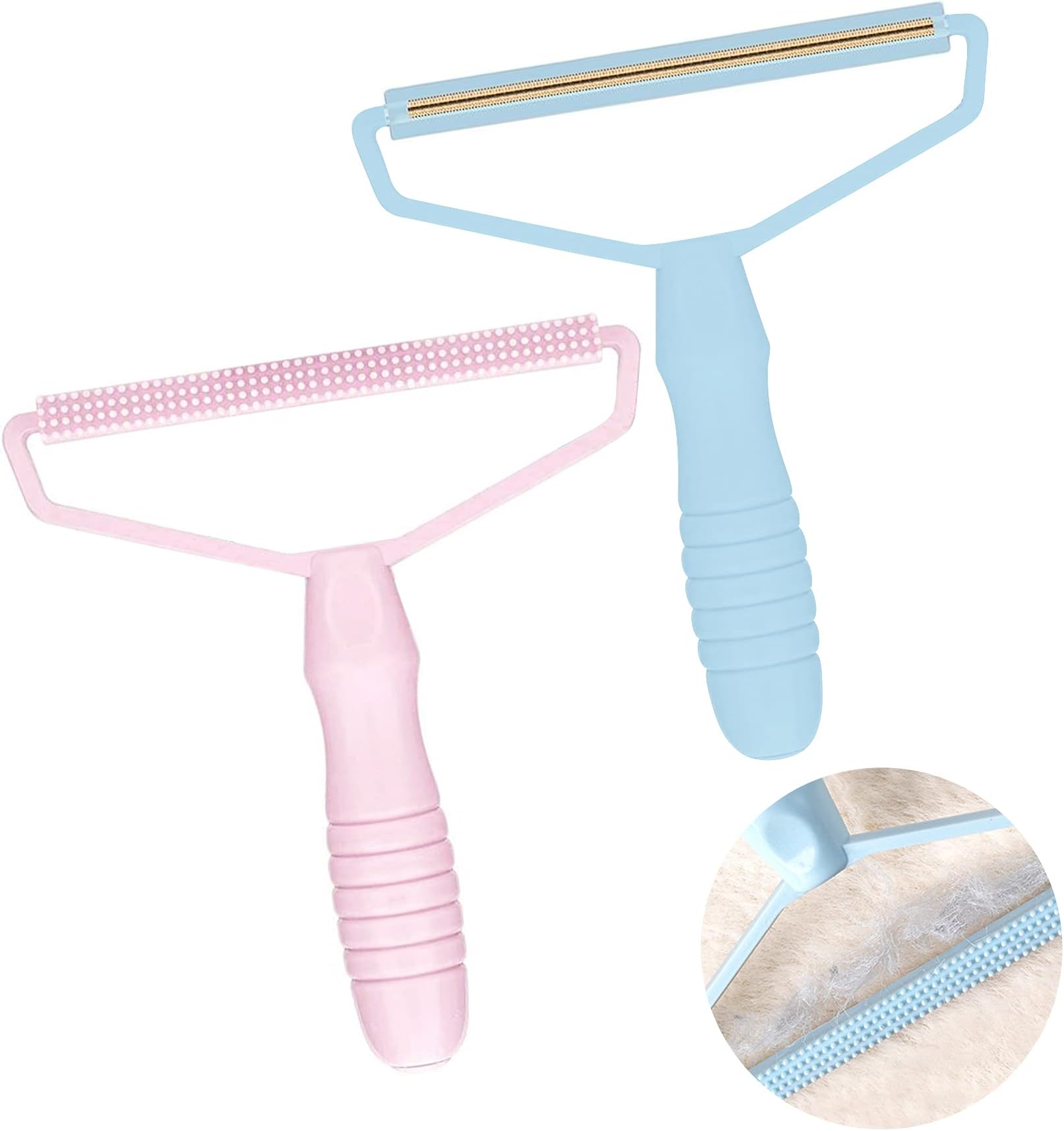 VidFair [2 Pack] Lint Remover, Carpet Lint Roller, Double Sided Pet Hair Remover, Lint Cleaner for Capet, Coat, Cushion, Couch, Blanket and Wool, Pink and Blue