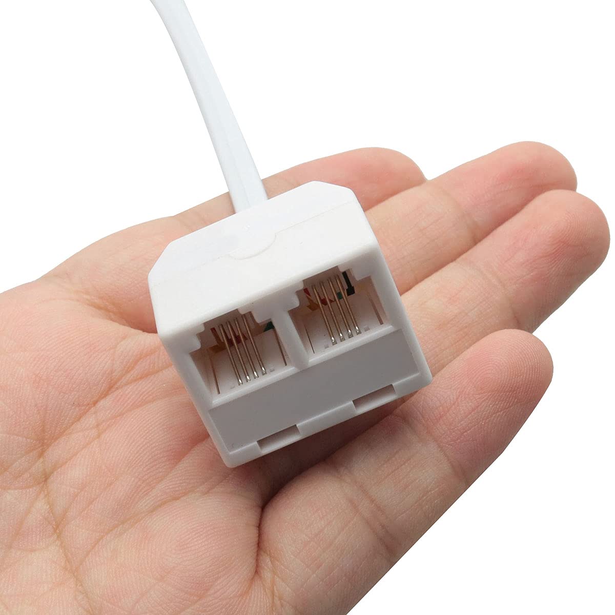Adaptateur RJ11 2 Voies - Répartiteur De Ligne Téléphonique, 2 Prises Femelles Vers 1 Prise Mâle, 4 Fils, Blanc