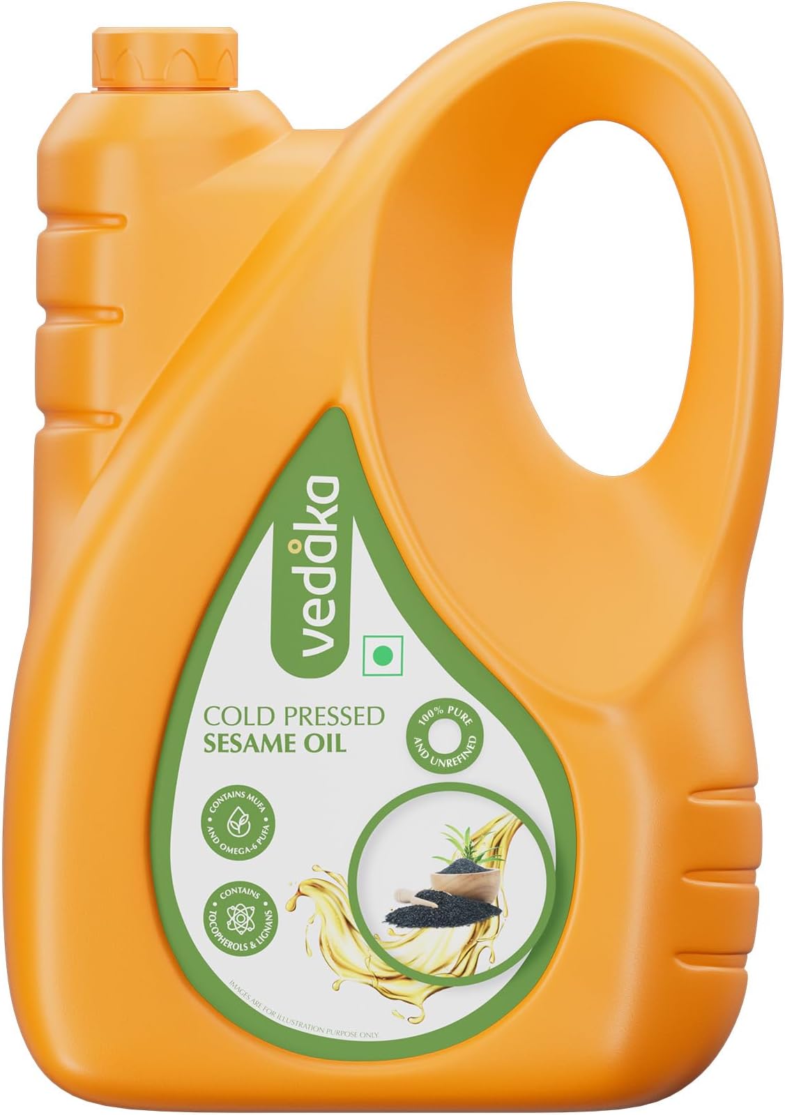 Amazon Brand - Vedaka Cold Pressed Sesame Oil | 5 L Bottle | Gingelly Oil | Cheku/Ghani Oil | 100% Pure, Unrefined | Contains MUFA & Omega-6 PUFA | Contains Natural Antioxidants Lignans & Tocopherols