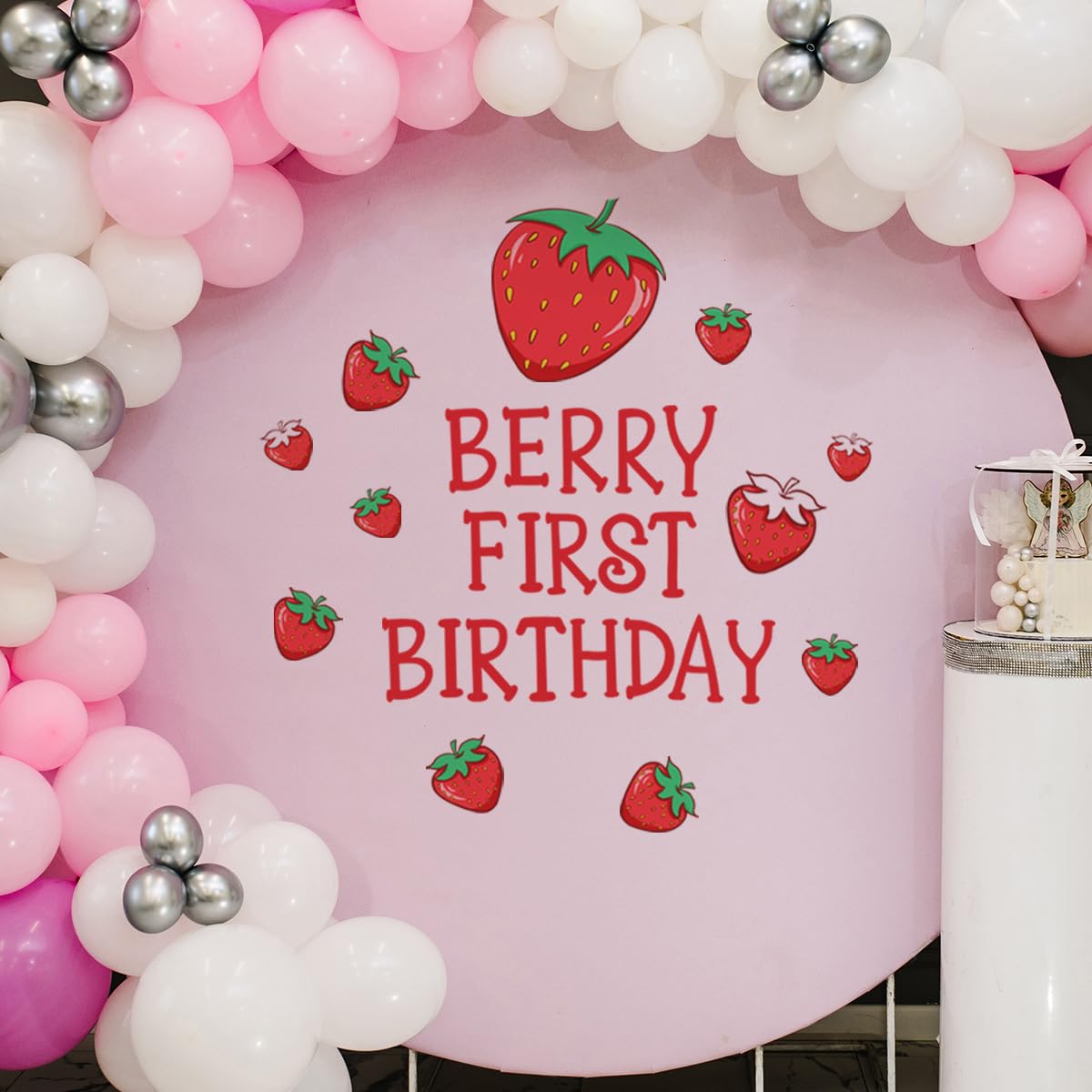 Tenelat Berry First Birthday Backdrop Decals for Balloon Arch, Sweet One Birthday Party Sign,Berry First Birthday Party Supplies Baby Girls Birthday
