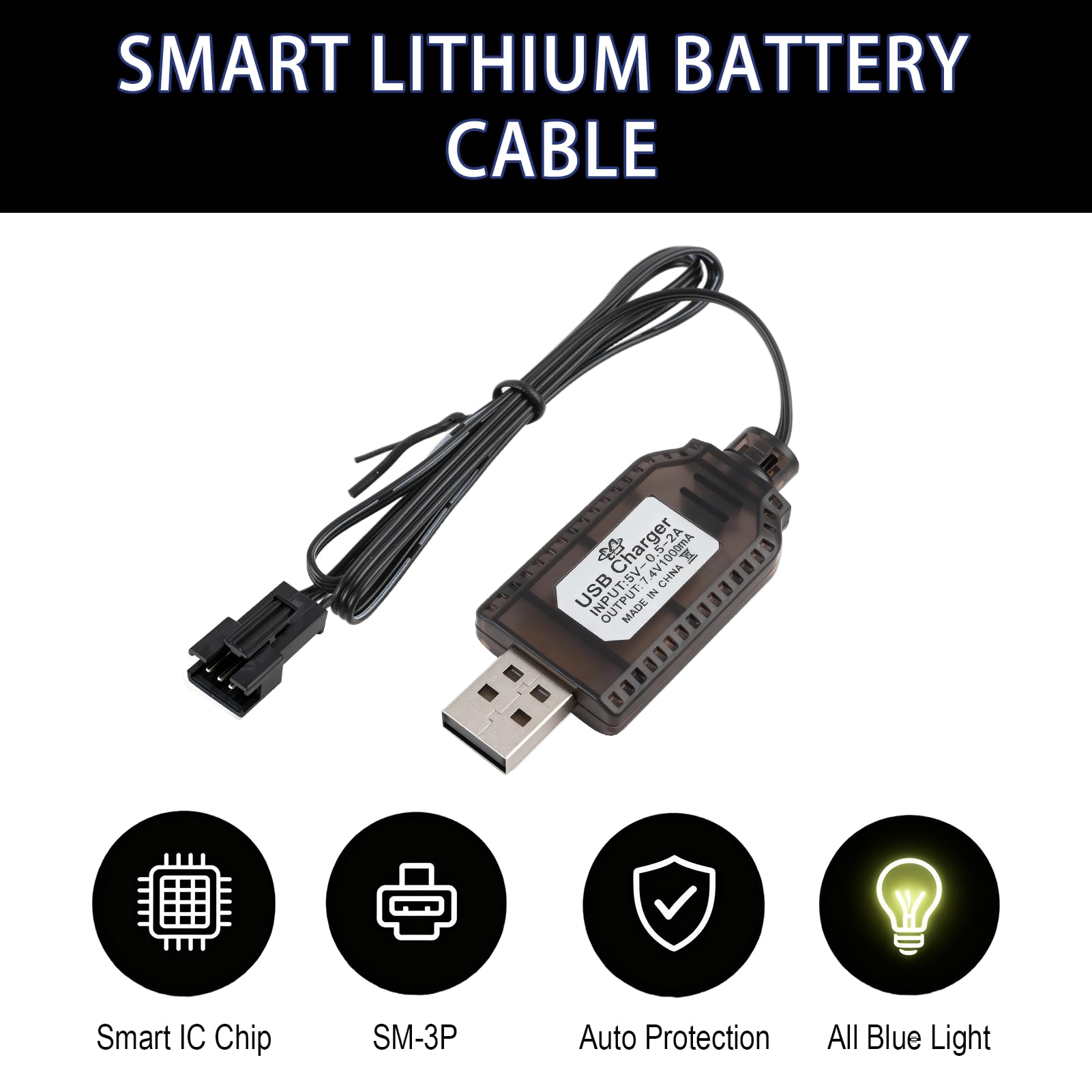 Câble Chargeur USB 7.4V Pour Batterie Lithium RC – Avec Connecteurs SM-2P/3P/4P, Pour Voiture Et Drone