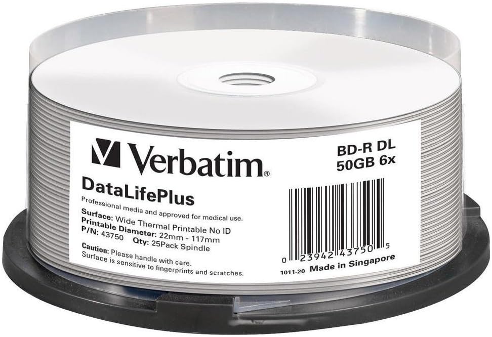BD-R - Blu-ray-Disc 50 GB, White Printable Surface, 6X Burning Speed, DataLifePlus, 25-Pack Spindle