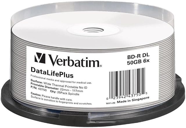 Verbatim BD-R - Blu-ray-Disc 50 GB, White Printable Surface, 6X Burning Speed, DataLifePlus, 25-Pack Spindle