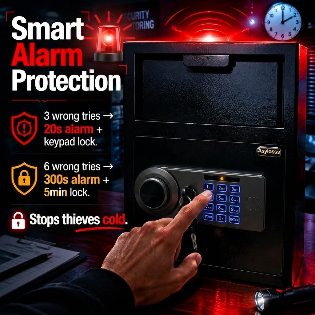 Caja fuerte de depósito de 62 L, caja fuerte con cerradura de teclado digital, armario grande antirrobo con alarma, seguridad empresarial para oficina en casa