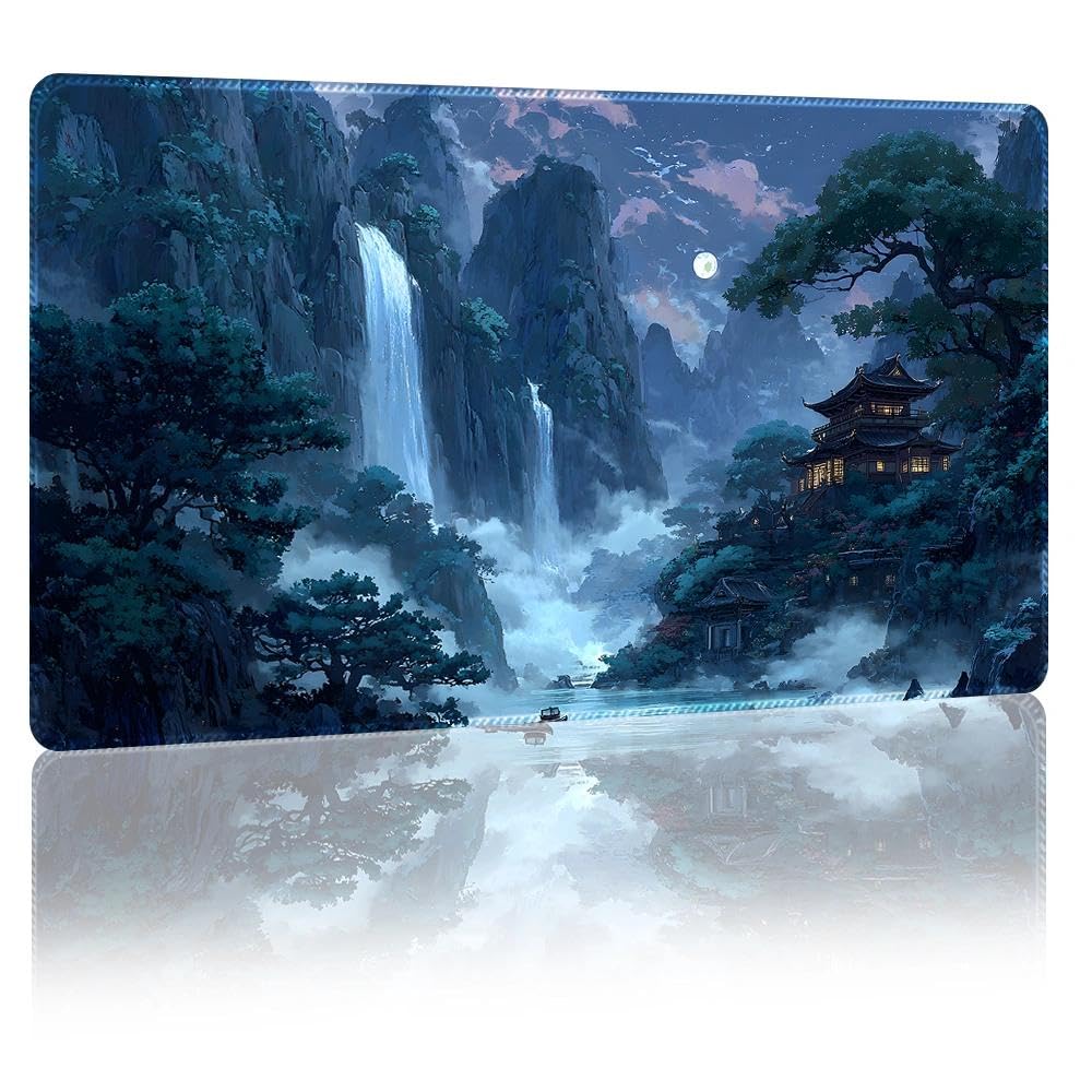 DUNQEO Fantasy Game Mat Compatible with MTG, TCG – 24”x14” Playmat with Stitched Edges for Trading Card Games, Board Games & Desk Use(Mistvale,No Game Zones) — image 1