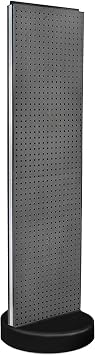 Azar Displays 700780 TWO-SIDED PEGBOARD FLOOR DISPLAY W/C-CHANNEL SIDES ON REVOLVING ROUND STUDIO BASE. PANEL SIZE 16"W X 60"H, Charcoal Graphite