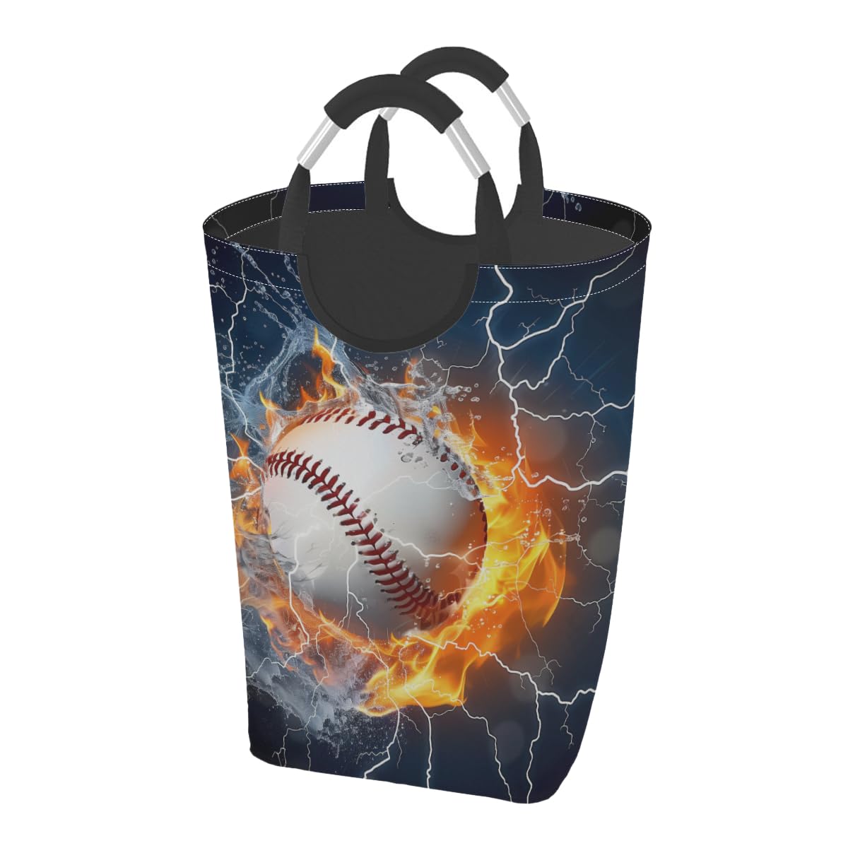 AUUXVA Laundry Basket Sport Baseball Fire Water Laundry Hamper Collapsible Oxford Dirty Clothes Bag Kids Toy Storage Organizer with Handles for Home College Dorm Bathroom