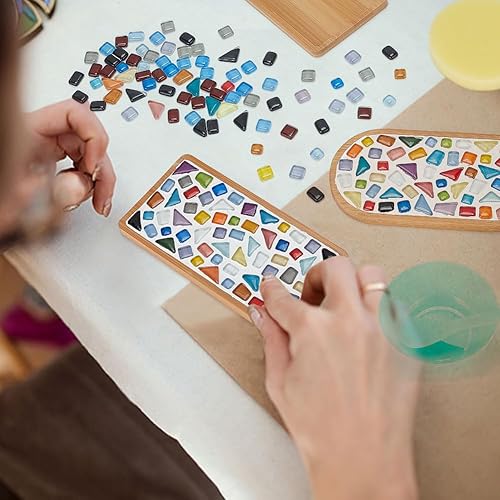 Miniatura 4 de WEBEEDY Kit de 2 posavasos de mosaico con azulejos de mosaico de vidrio, base de posavasos de bambú, proyectos de manualidades para decoración del