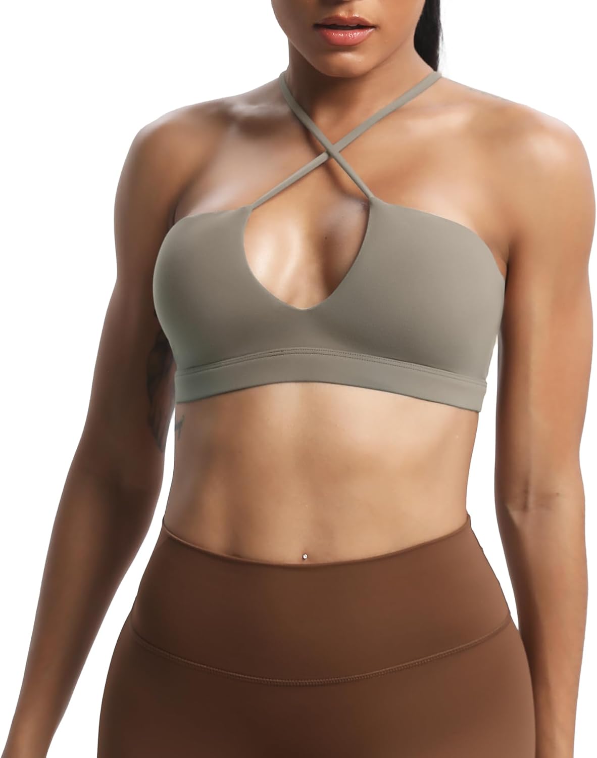 Aoxjox Women's Workout Sports Bras Jamie Deep V Fitness Training Gym Bra Yoga Crop Tank