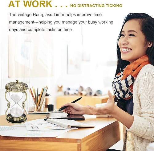 Miniatura 4 de SuLiao Reloj de arena con temporizador de 60 minutos reloj de arena de latón con grabado de sol y luna, reloj de arena negra de metal de 60 minutos,